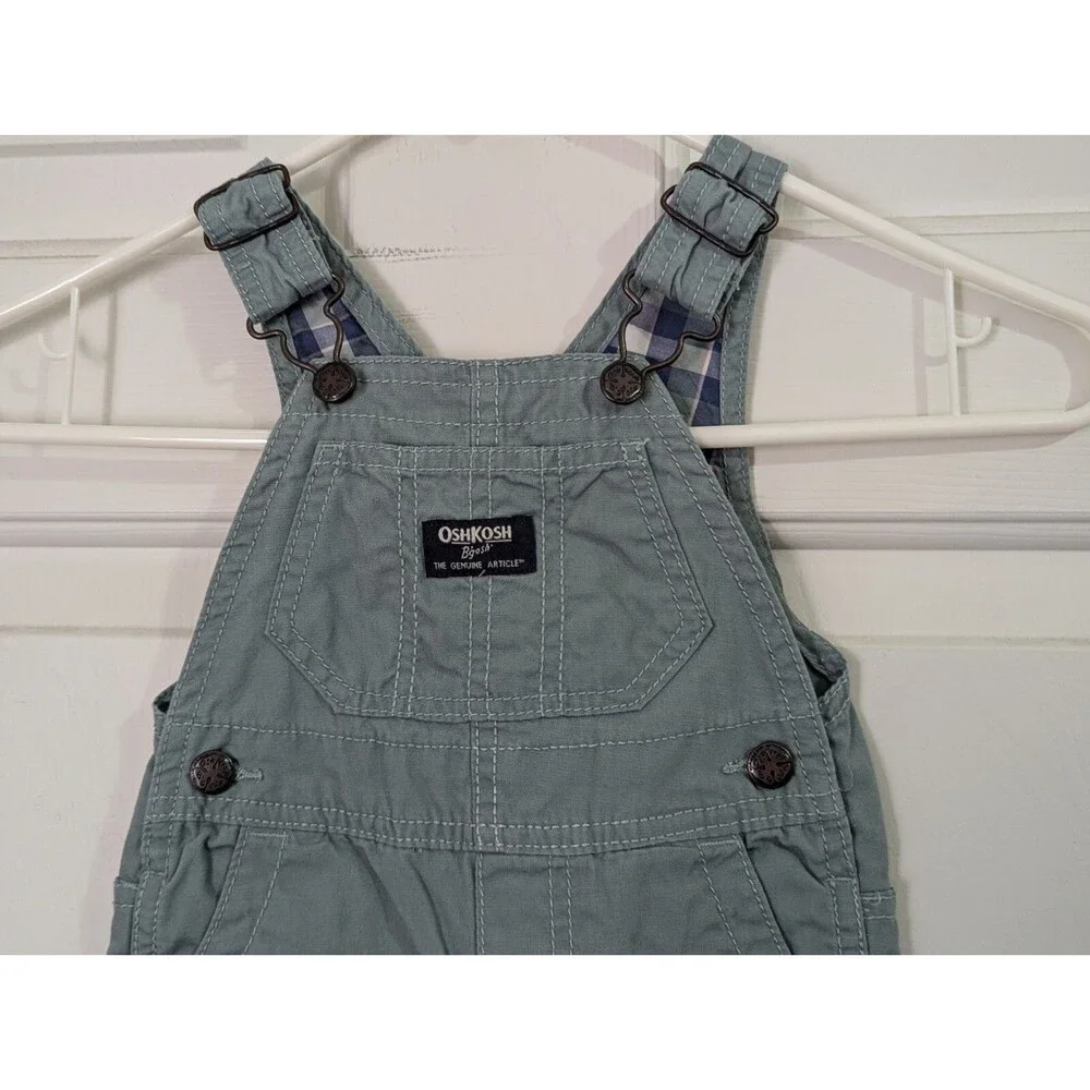 OshKosh Bgosh Vestbak Overall Bibs Greenish Gray 6 months Pockets Denim Cotton